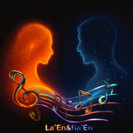 Silhouetas de dos figuras humanas en colores cálido y frío, con notas musicales entre ellas.